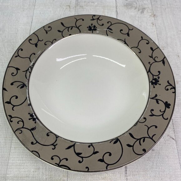 PTS International B Smith W Style FIORI Gray Rim Black Leaves 9" Bowls Set of 4 - Picture 6 of 16